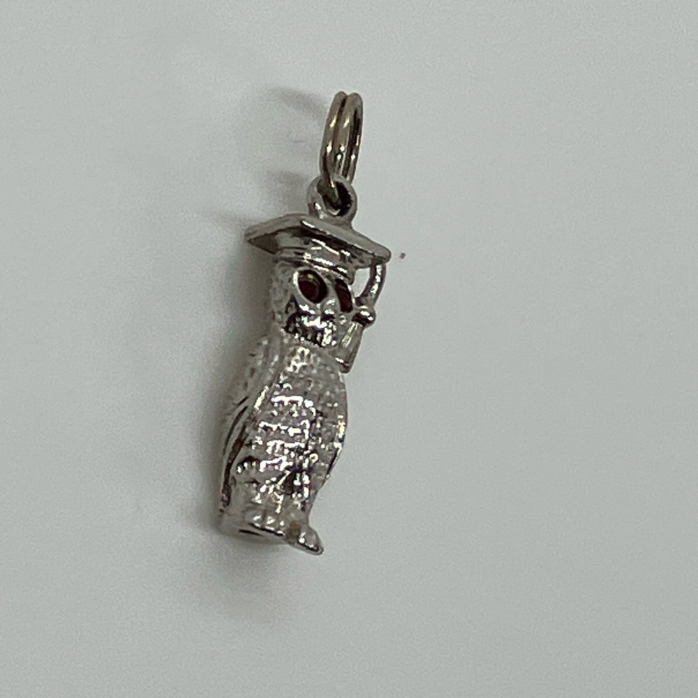 Vtg 925 Sterling Silver Grad Graduation Owl Charm / Pendant